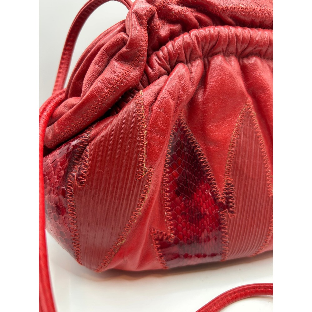 Vintage‎ Red Leather Crossbody Bag Patchwork Textured/Animal Design - Picture 3 of 14